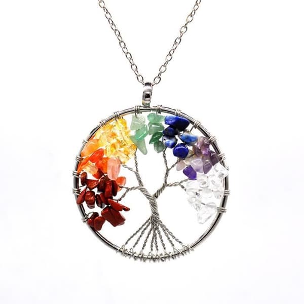 Naturstenshänge Quartz Tree of Life 7 Chakra Healing Crystal Halsband Reiki Smycken