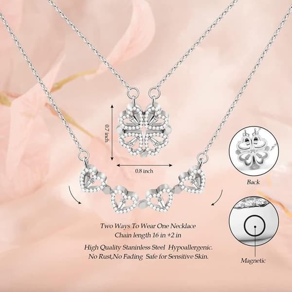 Collier - Lucky - Pendentiv Klöver med Fyra Blad - Glittrande Kristall - Metall - Kvinna