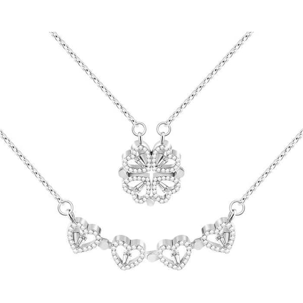 Collier - Lucky - Pendentiv Klöver med Fyra Blad - Glittrande Kristall - Metall - Kvinna