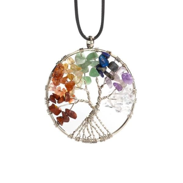 Smycken hänge Halsband 7 naturliga chakra stenar DIY Livets träd Koppartråd Form Rund Energi Ädelsten Pärlor