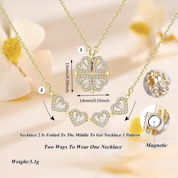 Collier - jagosen - Pendentif Fyrklöver - Guldpläterad Metall - Avtagbar Design - Present till Kvinna