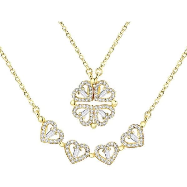 Collier - jagosen - Pendentif Fyrklöver - Guldpläterad Metall - Avtagbar Design - Present till Kvinna