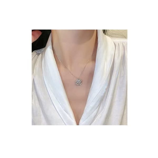 Halsband - Fyllig - Fyrklöver - Diamant - Silverfärgad - Dam