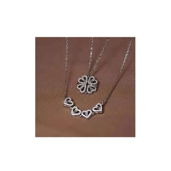 Halsband - Silverfärgad - Fyrklöver - Titanstål - Kristall - Kvinna