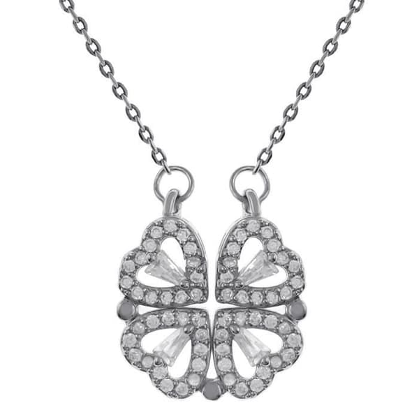 Klöver hjärta halsband i silver stål och strass