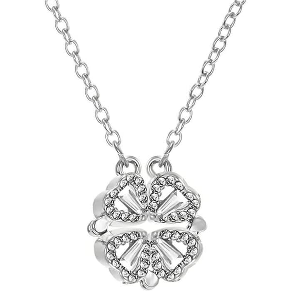 Collier - Kärlekens hjärta - Fyrklöver - Fällbar hängsmycke - Kubisk zirkon - Justerbar 40+6 cm