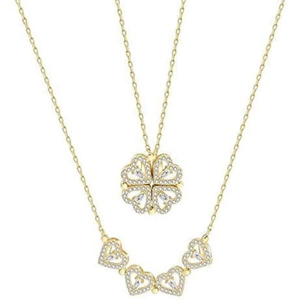 Fyrklöver Halsband för kvinnor Tillplattad Vikning Love Heart Cubic Zirconia hänge