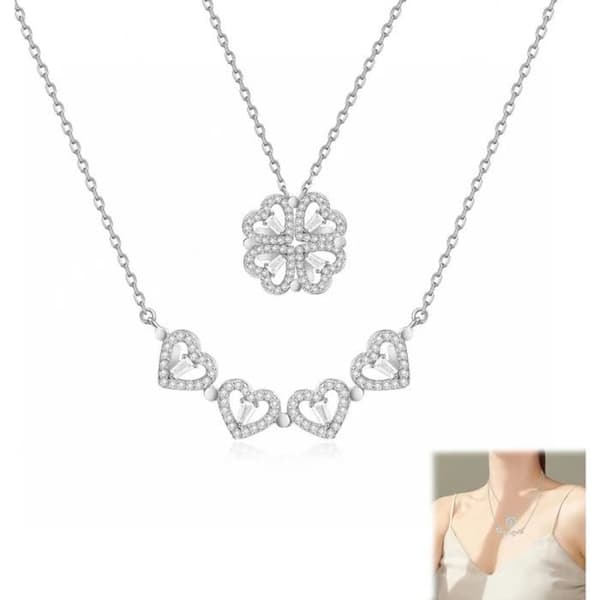 4 blad klöver halsband - Dam halsband Fyrklöver Avtagbart hänge halsband Hjärta halsband Choker halsband