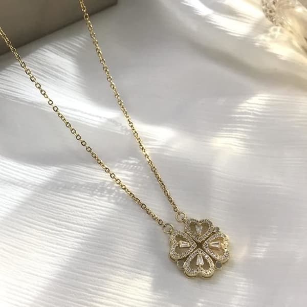 Retro magnetiskt fyrklöverhalsband Vikbar hjärtform öppningsbar nyckelbenskedja Choker smycken