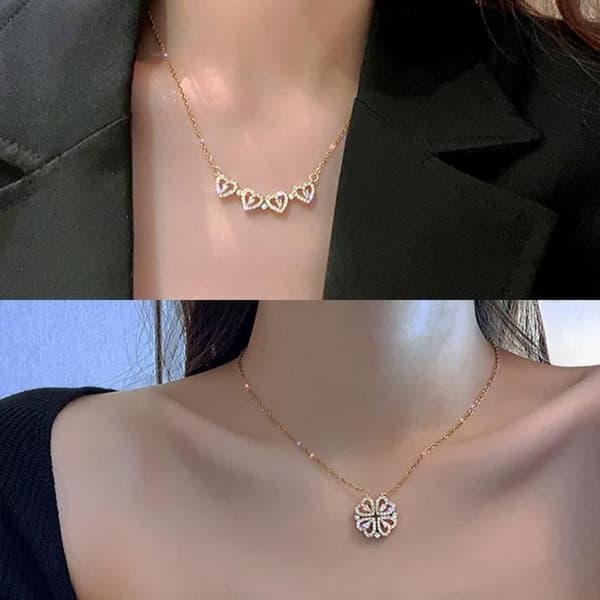 Retro magnetiskt fyrklöverhalsband Vikbar hjärtform öppningsbar nyckelbenskedja Choker smycken