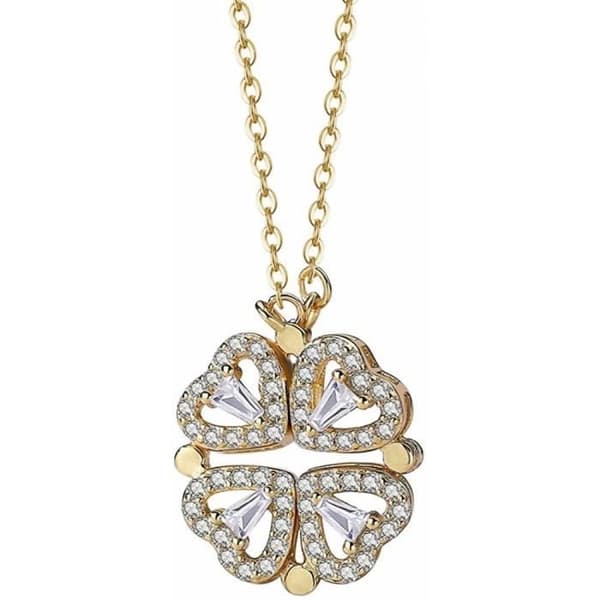 Halsband - ZHUODIKE - Fyrklöver - Kristallhjärta - Silver - 15.3x13.9mm