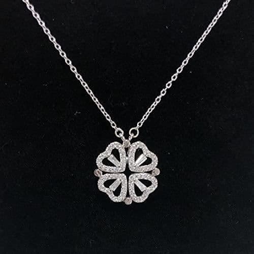 Full Diamond Heart to Heart Fyrklöver Halsband Dammode Kärlek Vikbart magnetiskt halsband