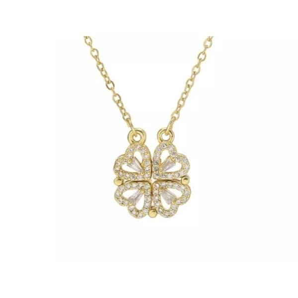 Halsband - Swarovski - Klöver och hjärta - Guld - 40 cm - Hänge 5x1 cm