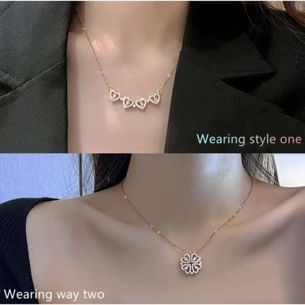 Halsband - Swarovski - Klöver och hjärta - Guld - 40 cm - Hänge 5x1 cm