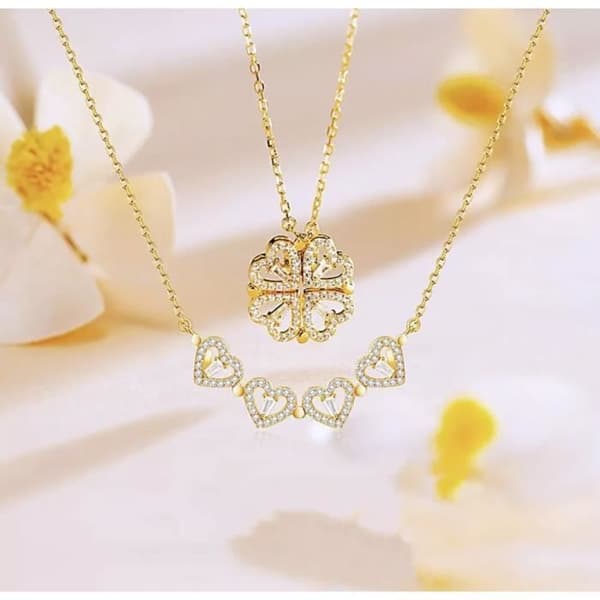Halsband - Swarovski - Klöver och hjärta - Guld - 40 cm - Hänge 5x1 cm