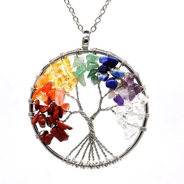 halsband - Tree of life hänge halsband, 7 Chakra, natursten-regnbåge, för kvinnor och män, lång