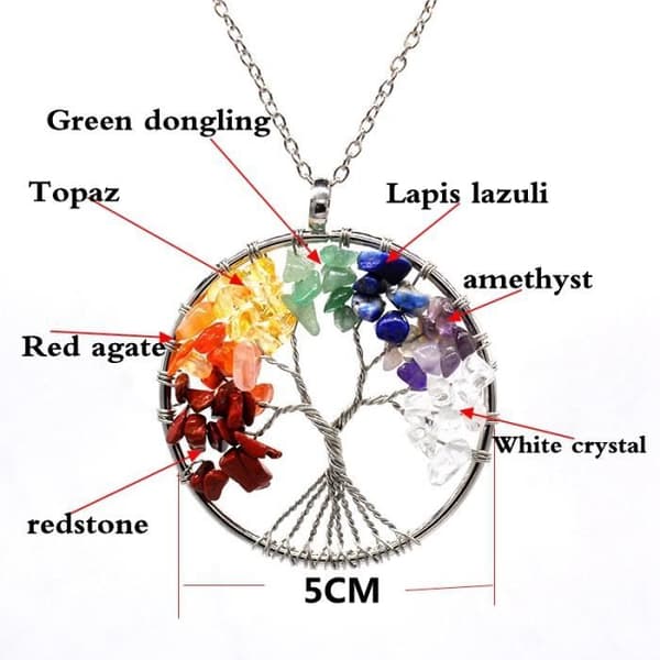 kostym - Tree of life hänge halsband, 7 Chakra, natursten-regnbåge, för kvinnor och män, lång