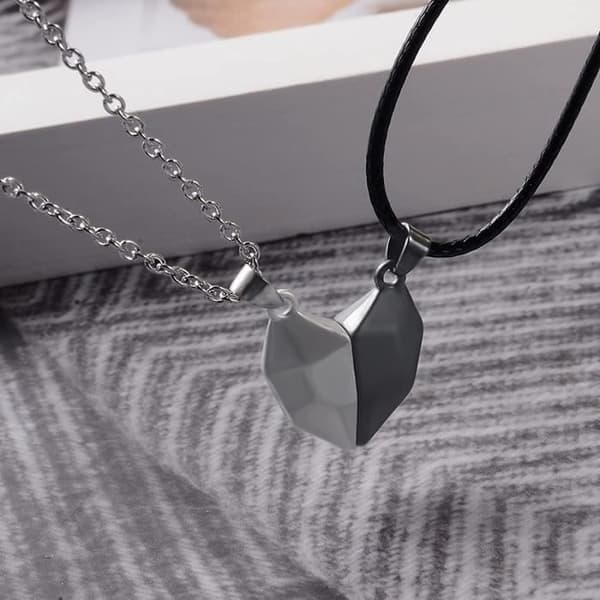 MAVURA halsband med hänge »ONEHEART magnet hjärta dubbel kedja 2in1 dam halsband herr halsband partner halsband par kedja