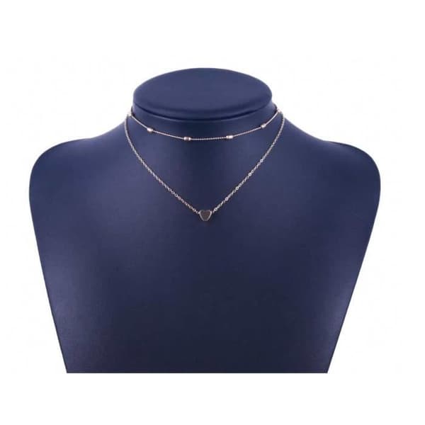 Dubbel kedja halsband - MAVURA - Hjärtpärla - Silver - Justerbar - Set med 2