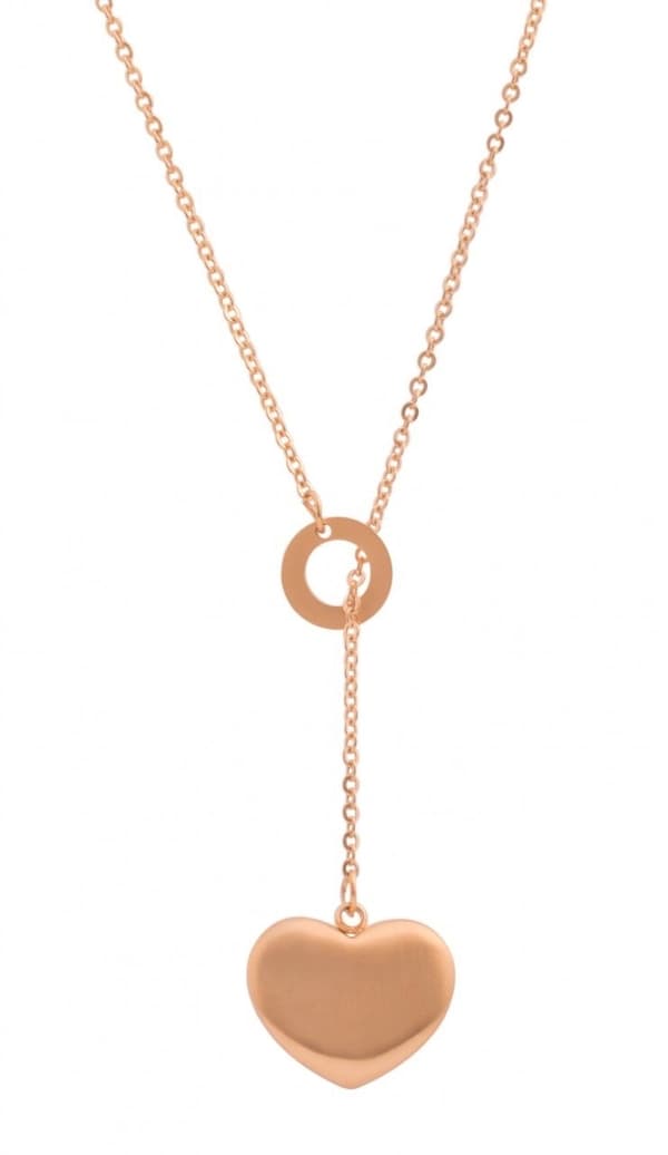 Lariat / Lasso Rosé Guld Halsband i Stål med Hjärta & Ring