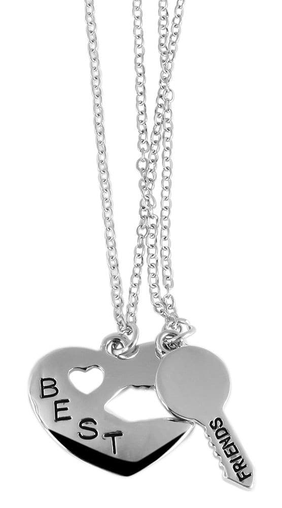 2 st Silver Halsband - Best Friends / Kompis - Hjärta & Nyckel