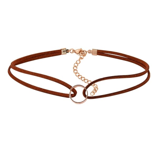 Retro Dubbelt Brunt Choker / Halsband med en Guld Ring / Cirkel