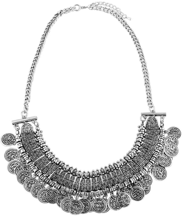 Boho Statement Coin Multilayer Silver Halsband med Medaljonger
