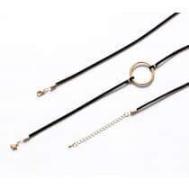 Halsband i Svart & Guld - Textil Kedja med Ring & Stjärna
