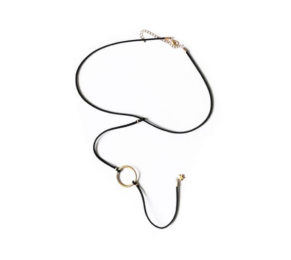 Halsband i Svart & Guld - Textil Kedja med Ring & Stjärna