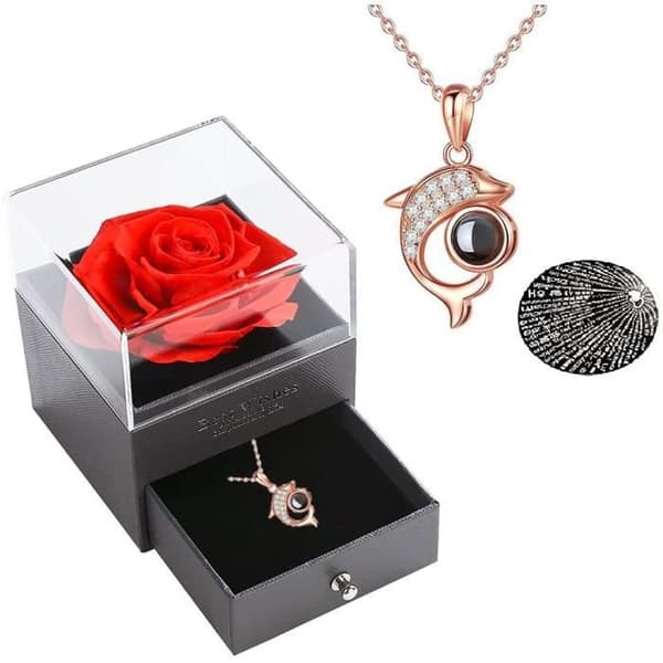 Eternal Rose under Bell and Love Halsband - Delfinhänge för kvinnor Halsband - Present till frun, mamma, alla hjärtans dag