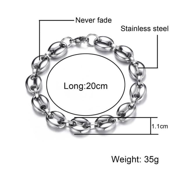 Man Kvinna Titanstål Fashionabla kaffebönor Kedjelänk Armband Halsband Modesmycken
