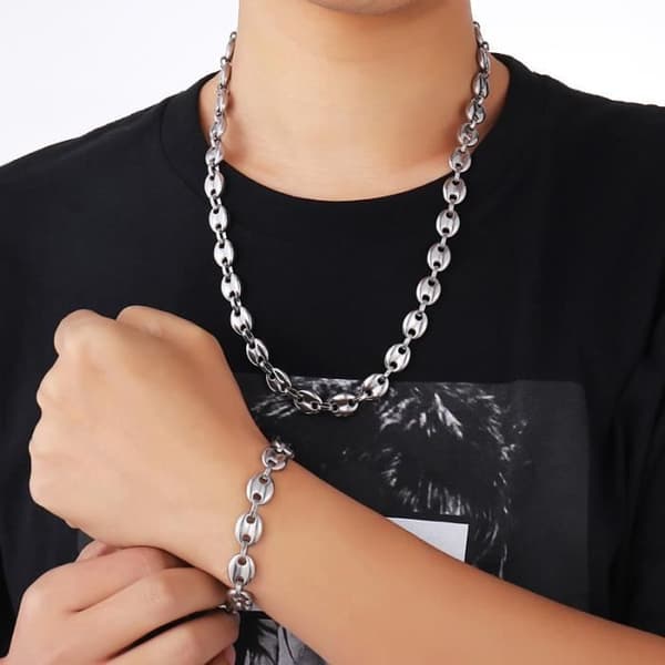 Man Kvinna Titanstål Fashionabla kaffebönor Kedjelänk Armband Halsband Modesmycken