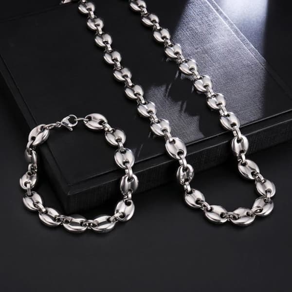 Man Kvinna Titanstål Fashionabla kaffebönor Kedjelänk Armband Halsband Modesmycken