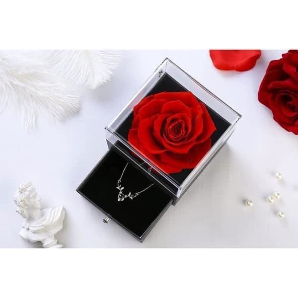 Eternal Rose under Bell and Love Necklace - Damhalsband Hänge av evig kärlek - present till fru, mamma, alla hjärtans dag