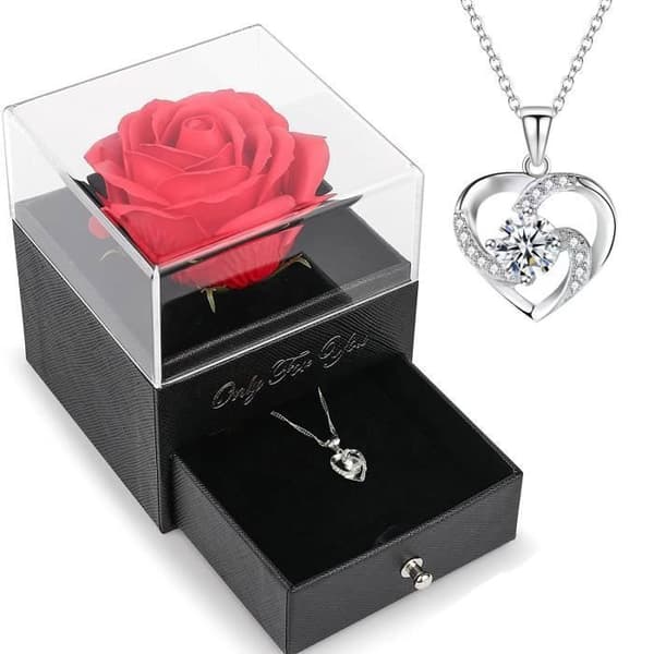 Eternal Rose under Bell and Love Necklace - Damhalsband Hänge av evig kärlek - present till fru, mamma, alla hjärtans dag