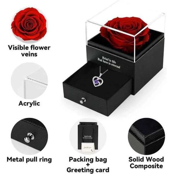 Eternal Rose under Bell and Love Necklace - Damhalsband Hänge av evig kärlek - present till fru, mamma, alla hjärtans dag