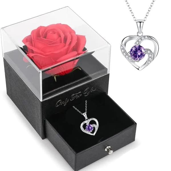 Eternal Rose under Bell and Love Necklace - Damhalsband Hänge av evig kärlek - present till fru, mamma, alla hjärtans dag