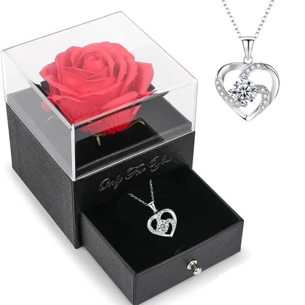 Eternal Rose under Bell and Love Necklace - Damhalsband Hänge av evig kärlek - present till fru, mamma, alla hjärtans dag