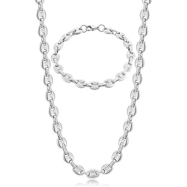 YOLISTAR mäns kaffebönor nätkedja halsband och armband i rostfritt stål, 6 mm silver