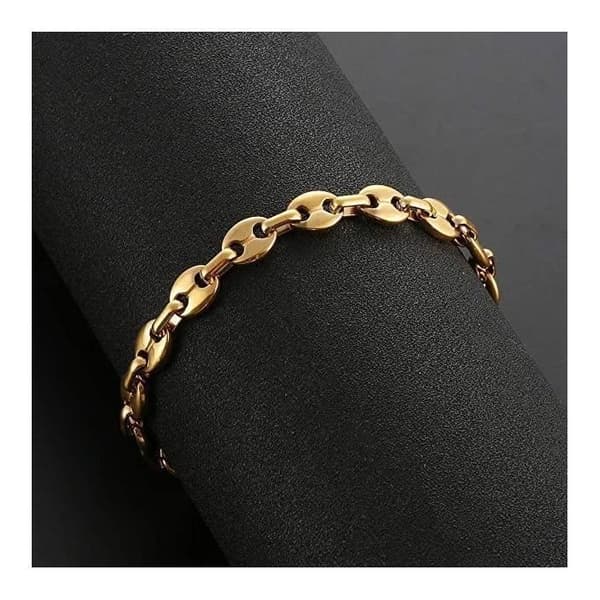 Kedja Maille Grain de Café Man Halsband och Armband i Rostfritt Stål, 6mm-Guld