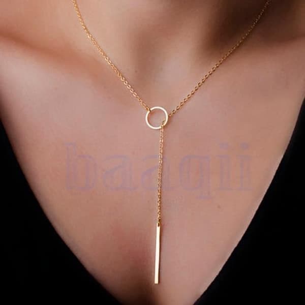 Pandent Halsband Dam Tjej - Cricle "I" Smycken Present - Bröllop - Gyllene - Legering