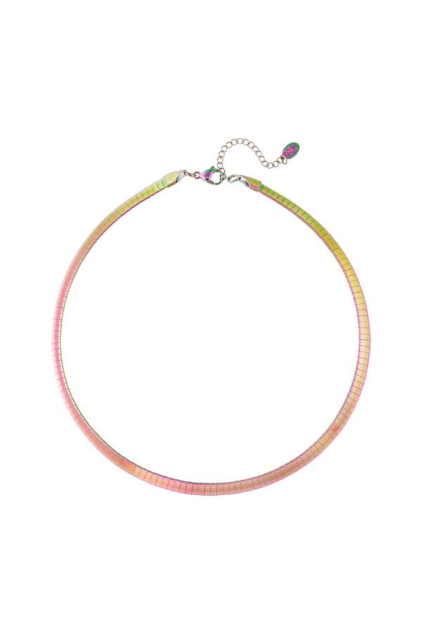 Holografiskt Halsband i Rostfritt Stål - Randig Kedja/Länk -7 mm
