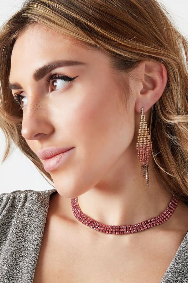 3-radigt Strass Guld Halsband med Vita Rhinestones -Guldpläterat