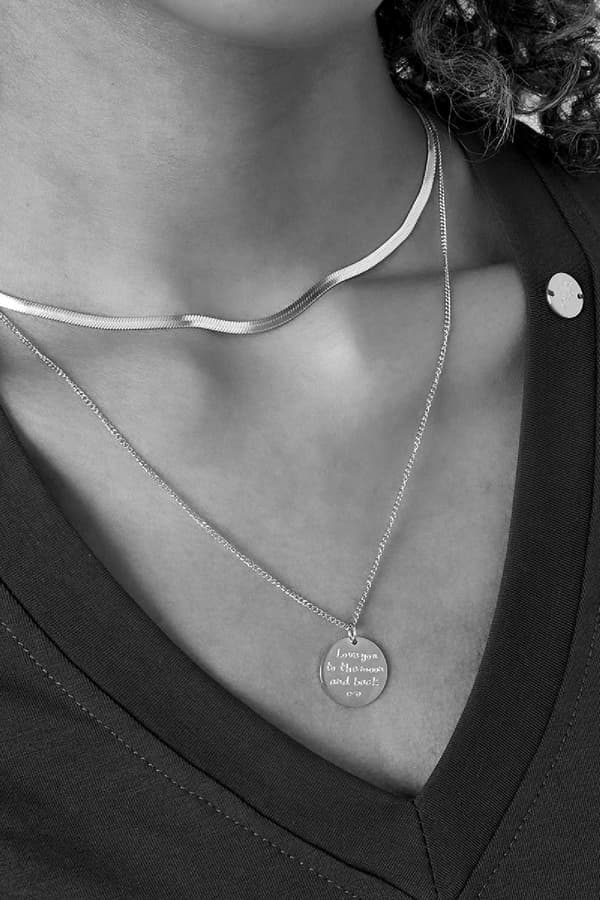 Silver Halsband/Choker i Stål - 2 st Kedjor: Ormlänk & Berlock