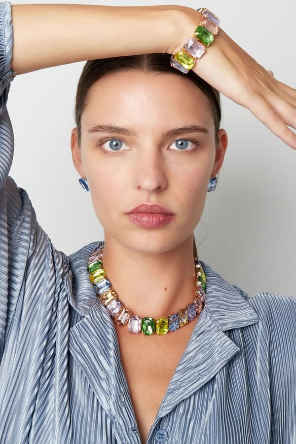 Glamour Guld Guldpläterat Halsband med Glaspärlor - Holographic