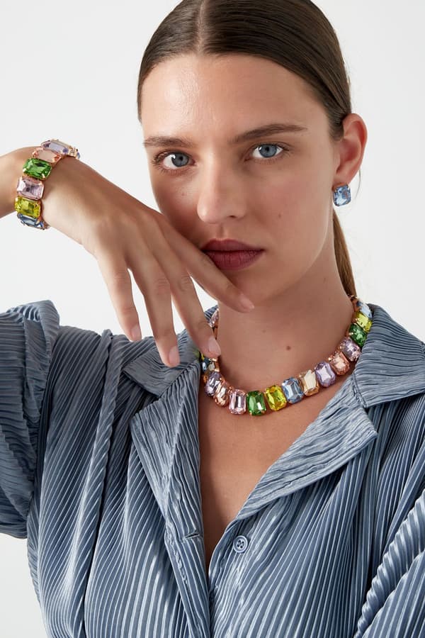 Glamour Guld Guldpläterat Halsband med Glaspärlor - Svart