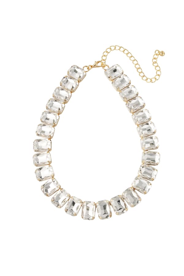 Glamour Guld Guldpläterat Halsband med Glaspärlor - Vit