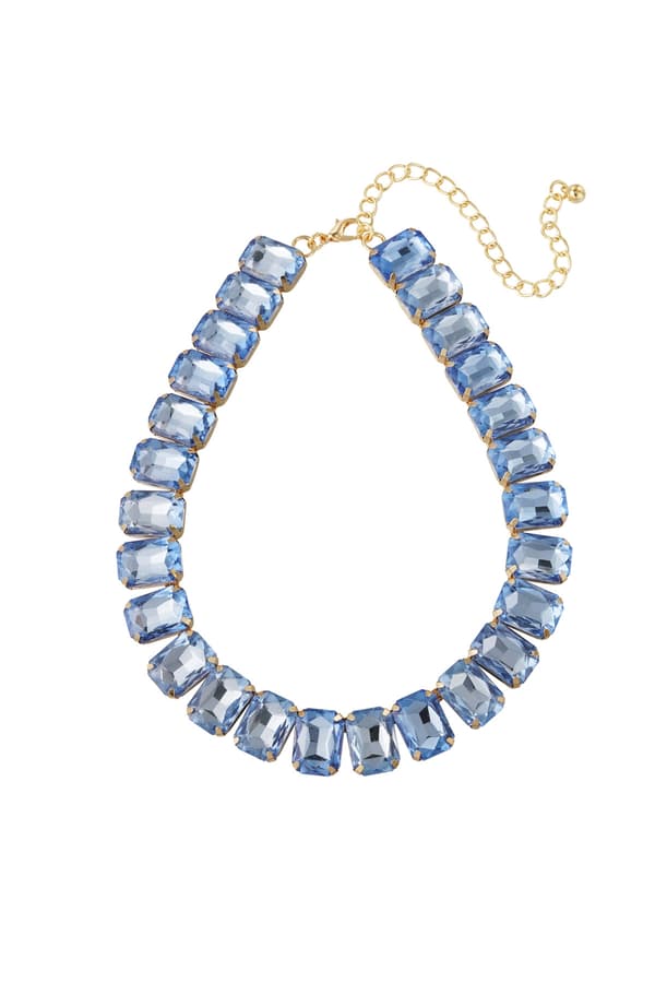 Glamour Guld Guldpläterat Halsband med Glaspärlor - Ljus Blå