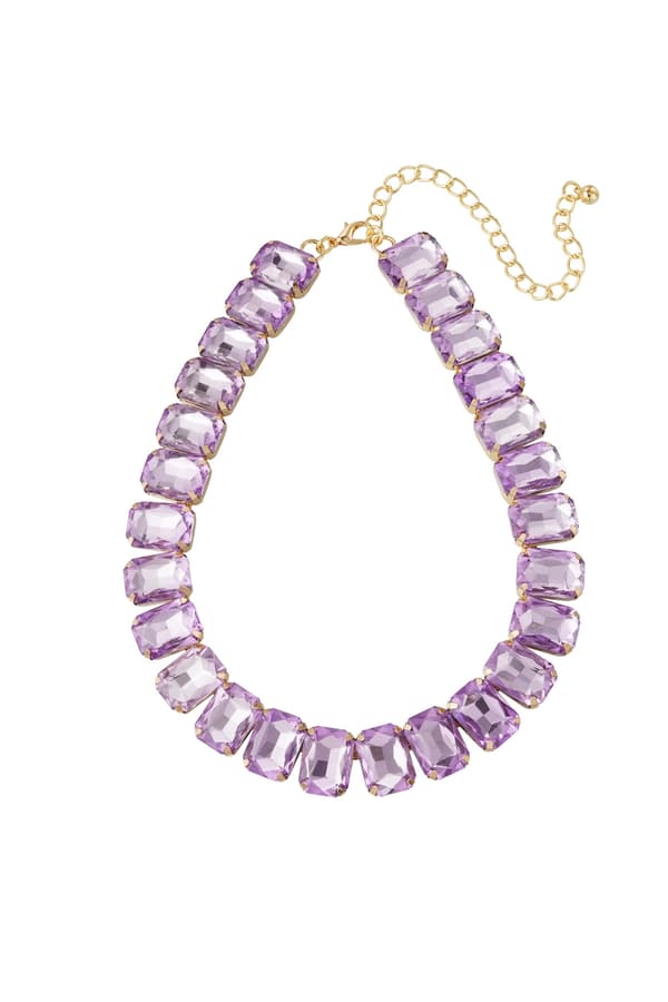 Glamour Guld Guldpläterat Halsband med Glaspärlor - Ljus Lila