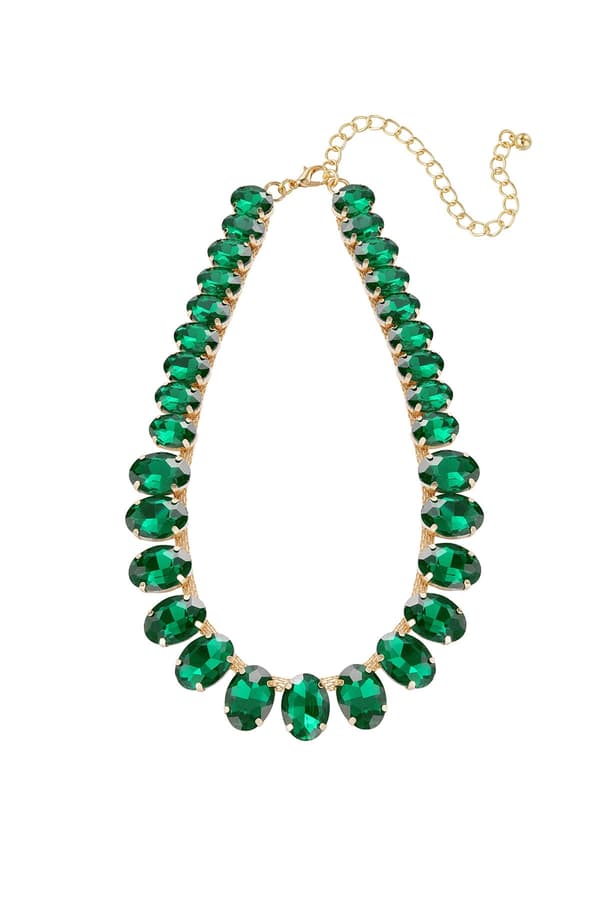 Statement Guldpläterat Halsband med Ovala Glaspärlor - Mörk Grön